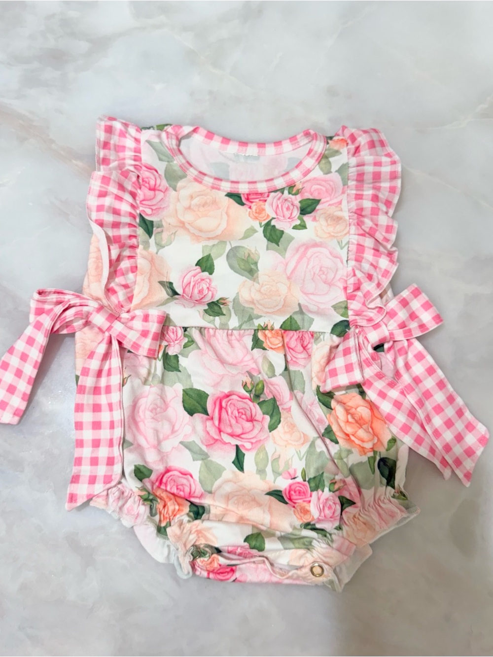 Pink Floral Gingham Ruffle Baby Bodysuit